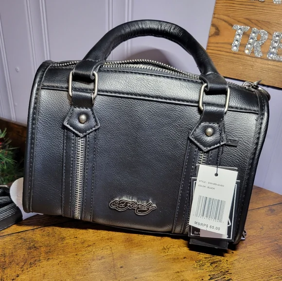 Ed Hardy women Black Satchel skull details - Picture 2 of 14